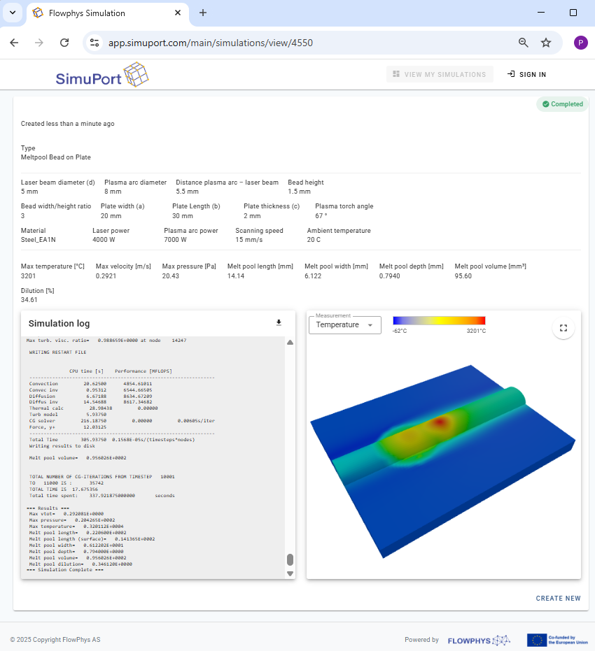 Single-bead on substrate melt pool simulator