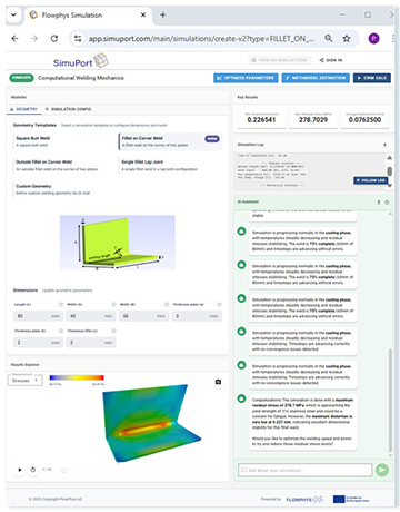 SimuPort Computational Welding Mechanics simulator in the browser
