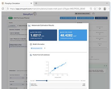 SimuPort melt-pool optimisation with metamodel estimation and Pareto front
